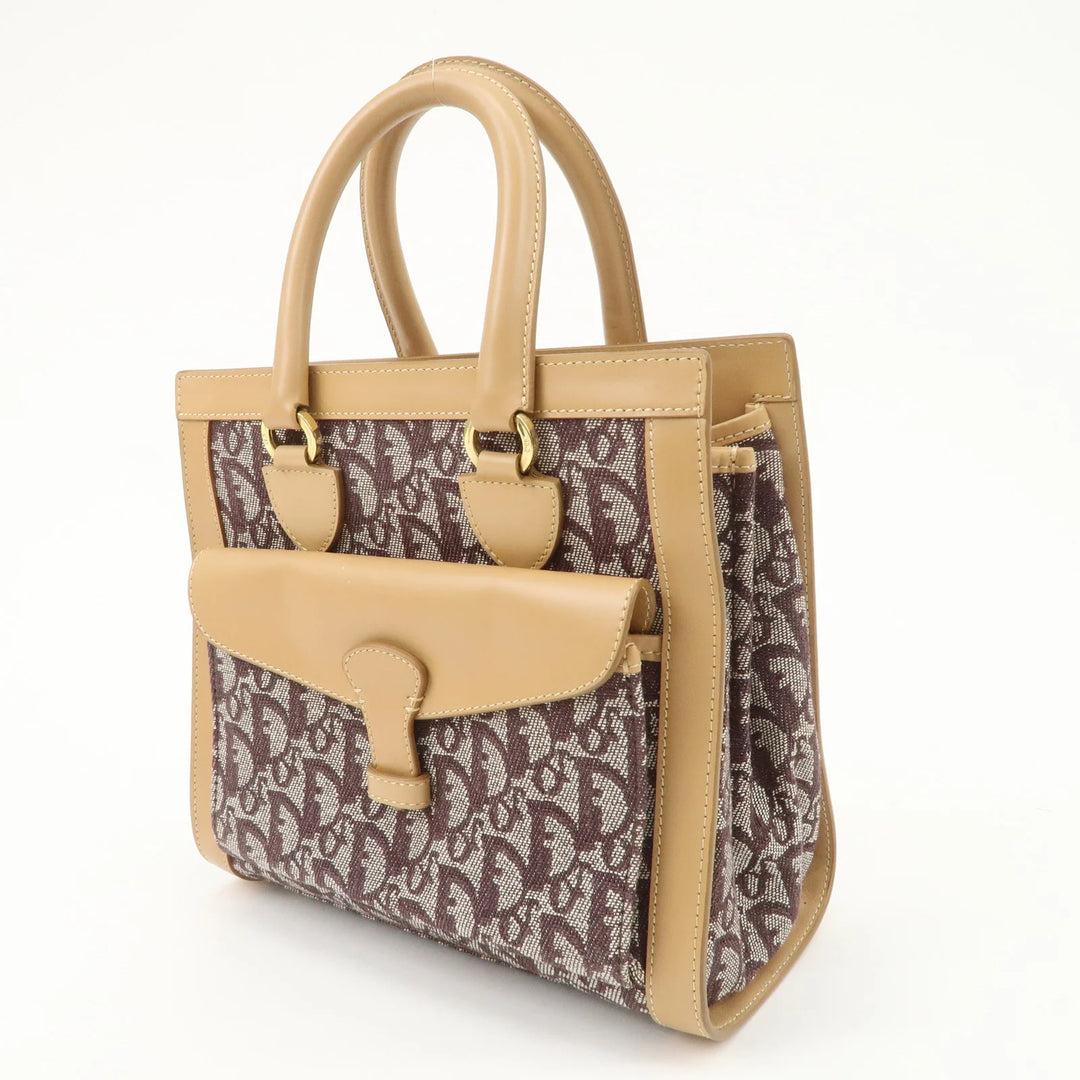 Christian Dior Trotter Jacquard Leather Hand Bag Brown Gold HDW