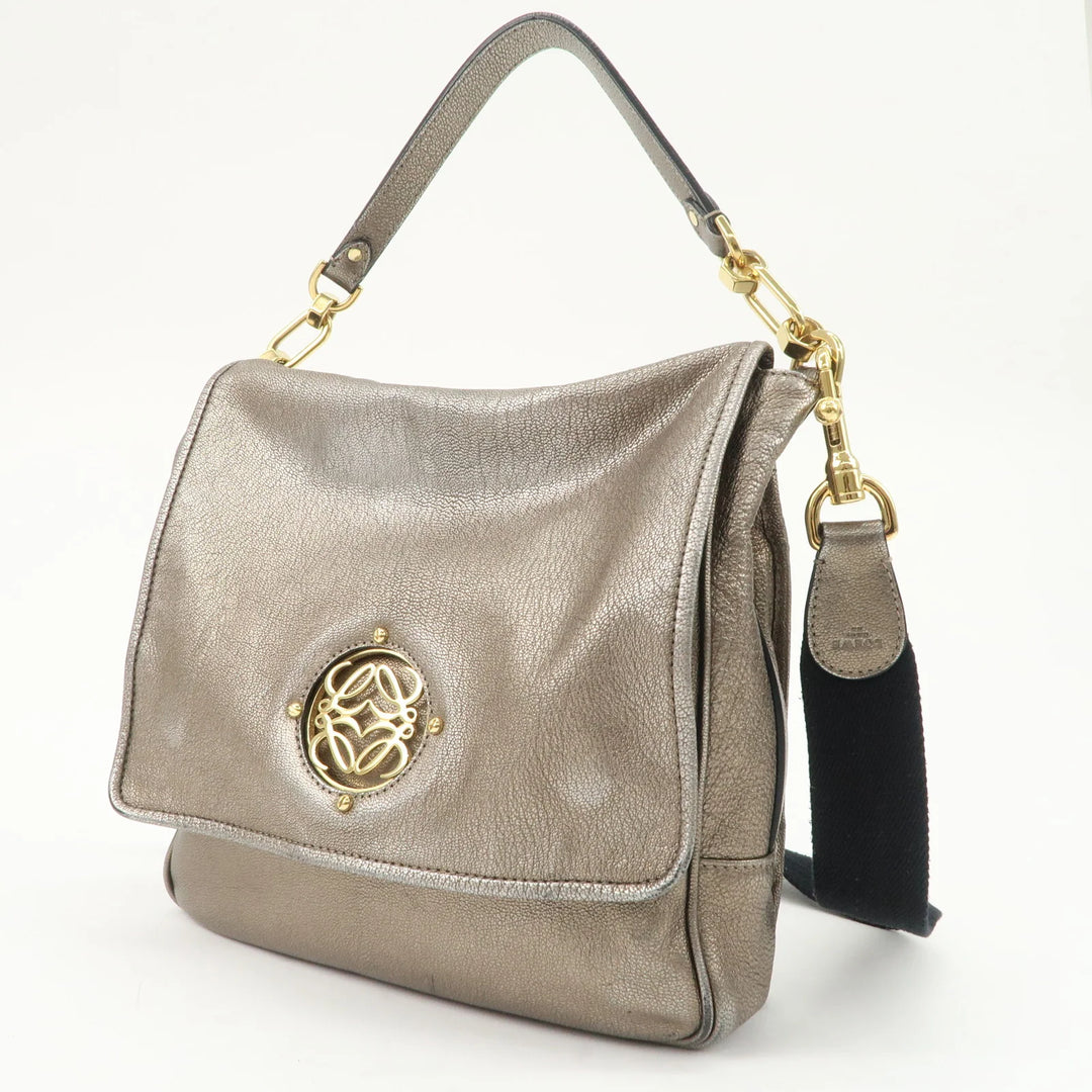 LOEWE Anagram Maia Logo Leather 2Way Bag Shoulder Bag Hand Bag Gold