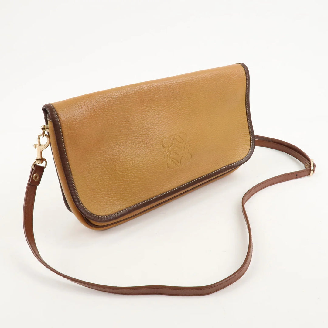 LOEWE Anagram Leather Shoulder Bag Brown Used