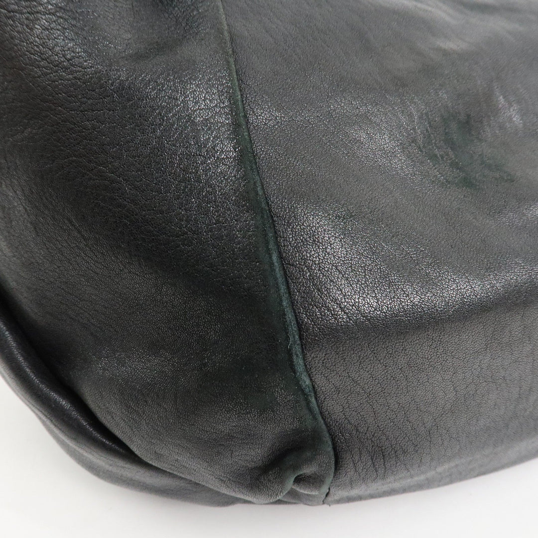 Ferragamo Leather Patent Leather Shoulder Bag Hand Bag Black