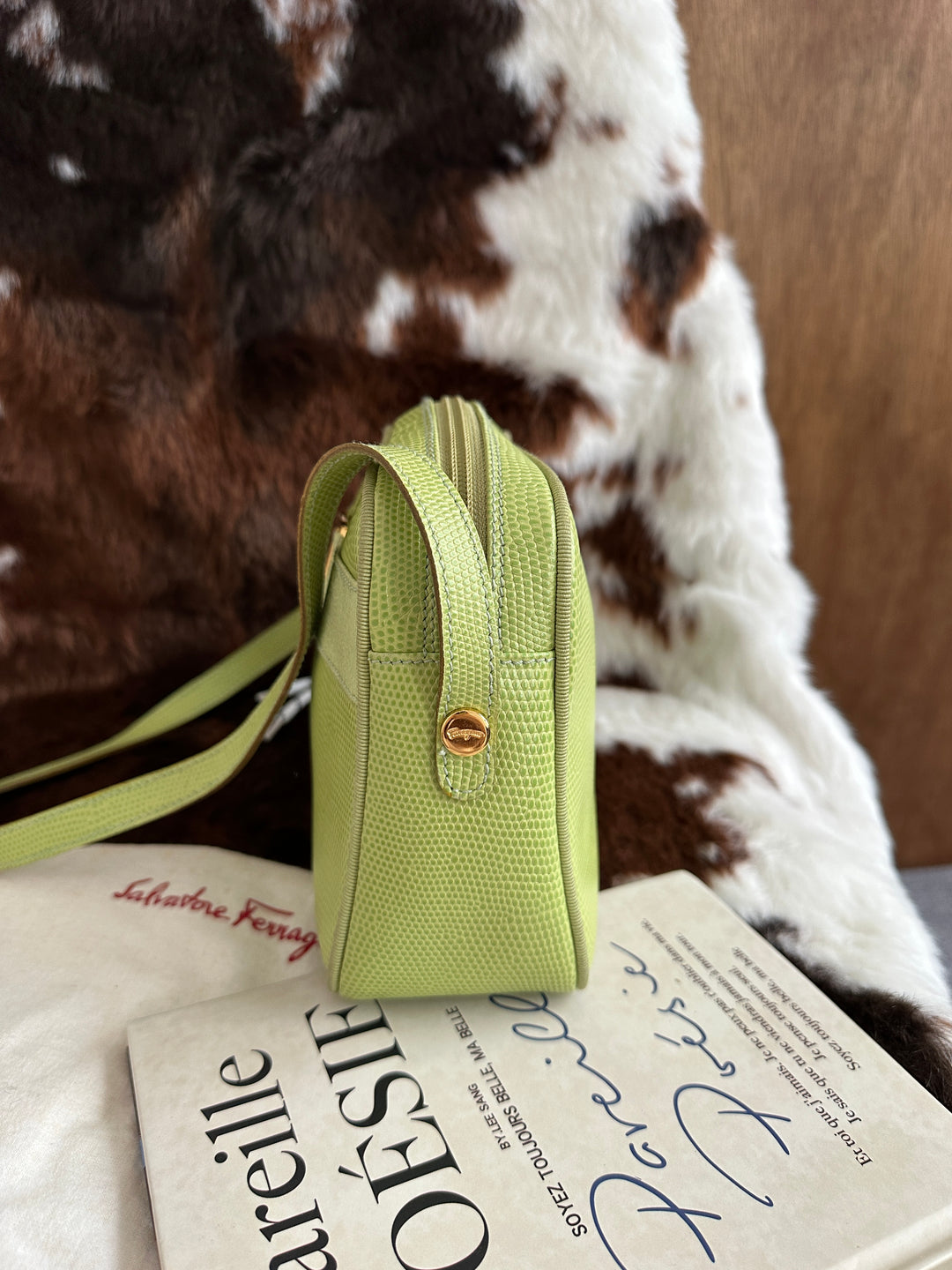 Salvatore Ferragamo Vara Bow Camera Bag 💚｜Lizard-Embossed Texture × Rare Pistachio Green × Full Set Included