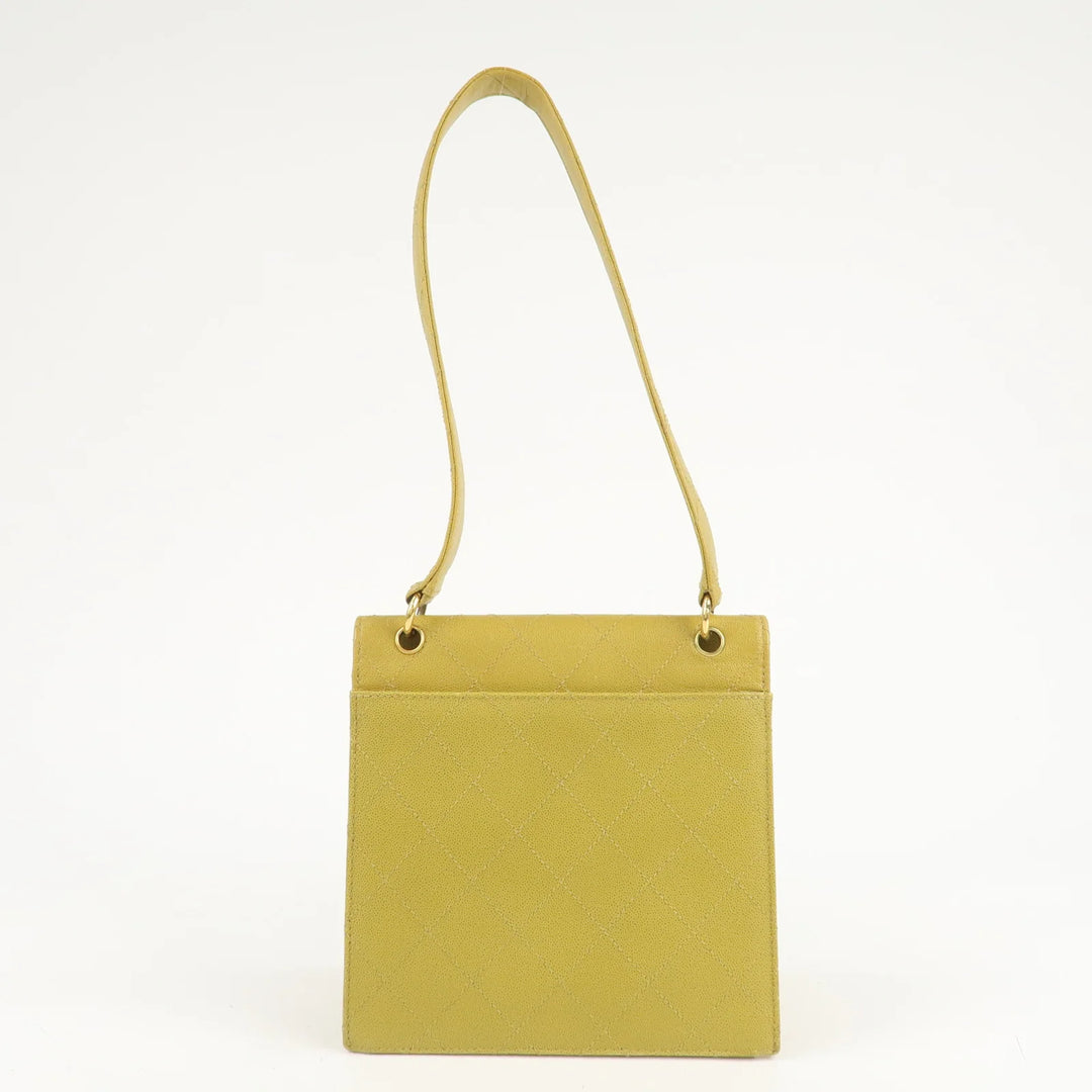 CHANEL Matelasse Caviar Skin Shoulder Bag Yellow Used