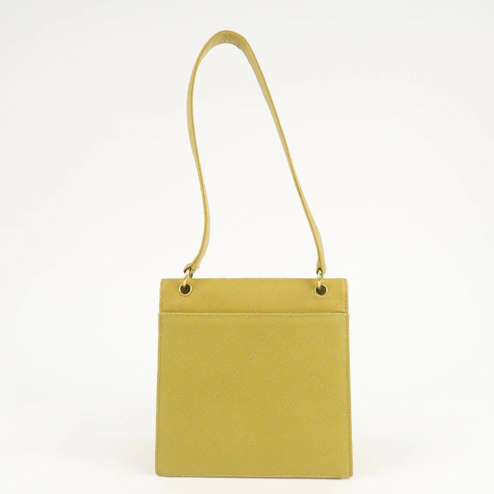 CHANEL Matelasse Caviar Skin Shoulder Bag Yellow Used
