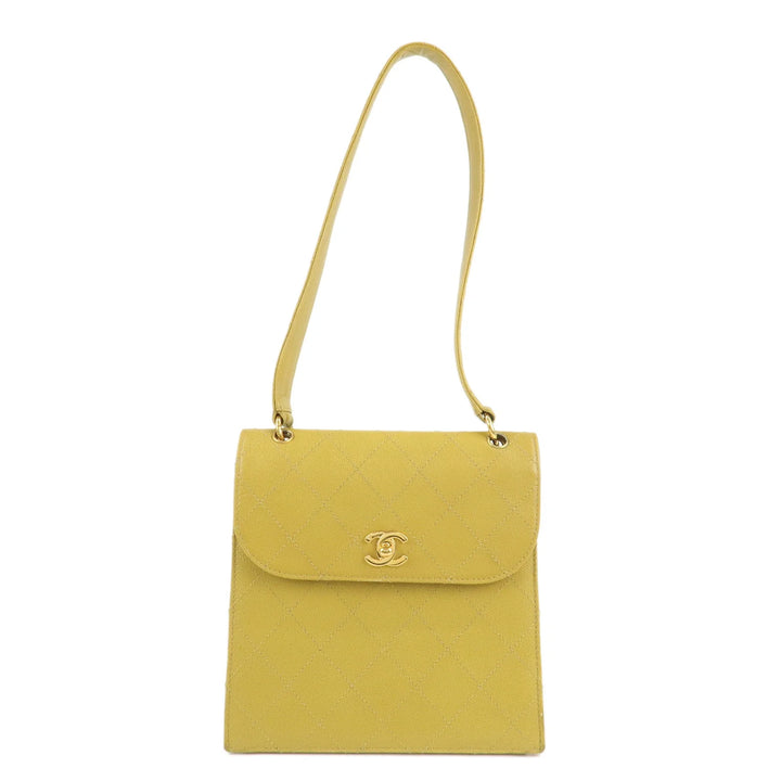 CHANEL Matelasse Caviar Skin Shoulder Bag Yellow Used