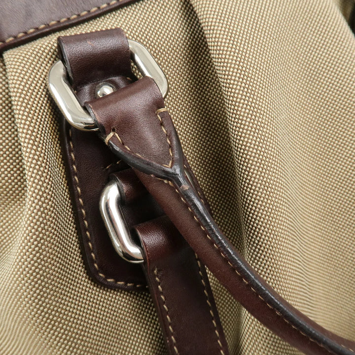 PRADA Logo Jaguard Leather 2way Hand Bag Beige Brown BN1184