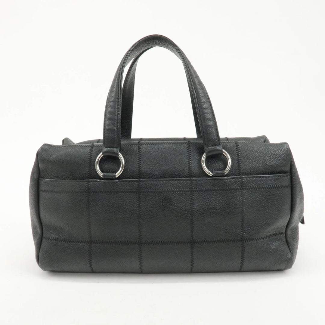 CHANEL Chocolate Bar Lamb Skin Boston Bag Black A26135 Used
