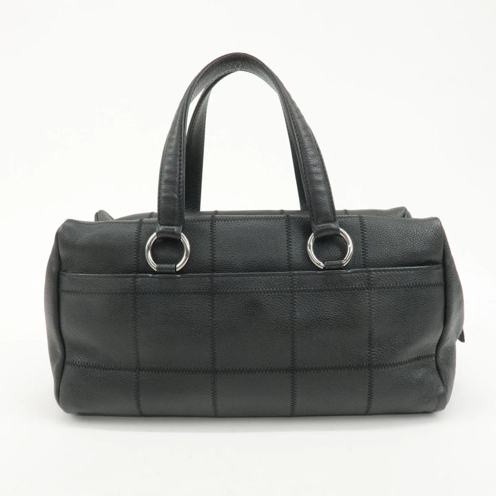 CHANEL Chocolate Bar Lamb Skin Boston Bag Black A26135 Used