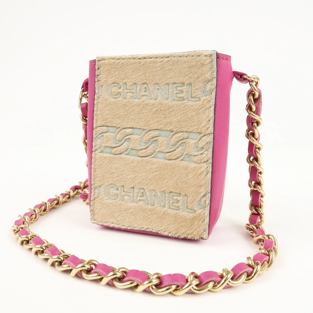 CHANEL Unborn Calf Lamb Skin Chain Shoulder Cigarette Case Used