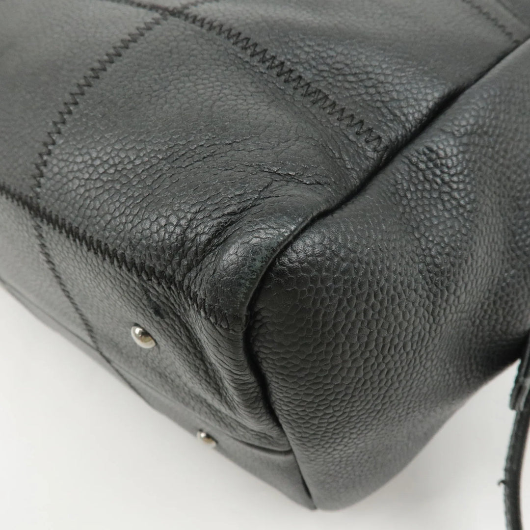 CHANEL Chocolate Bar Lamb Skin Boston Bag Black A26135 Used