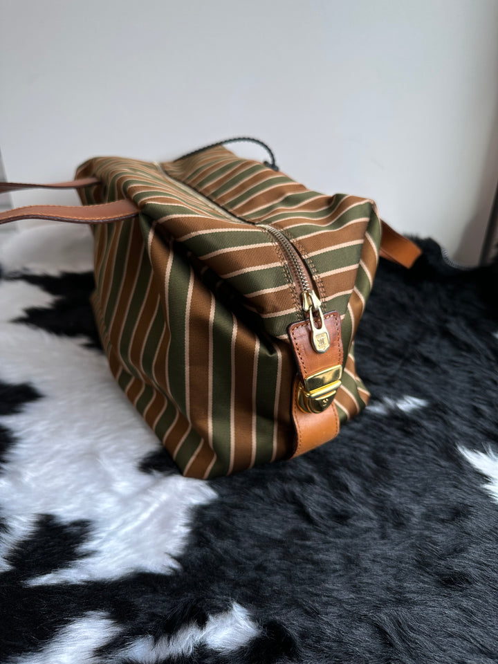 Celine Vintage Striped Canvas Boston Bag 🤎🫒｜Triomphe Crest Detail・Retro Stripe Design・Lightweight Everyday