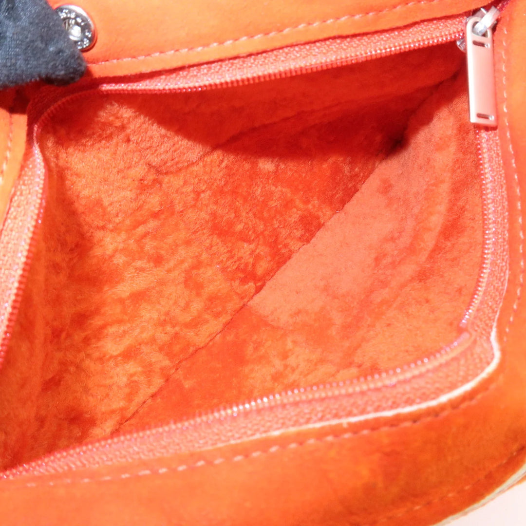 CHANEL Logo Mouton Clutch Bag Cosmetic Pouch Makeup Bag Orange