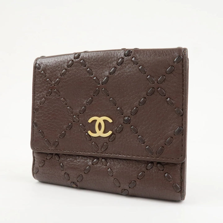 CHANEL COCO Mark Wild Stitch Caviarskin Compact Tri-fold Wallet