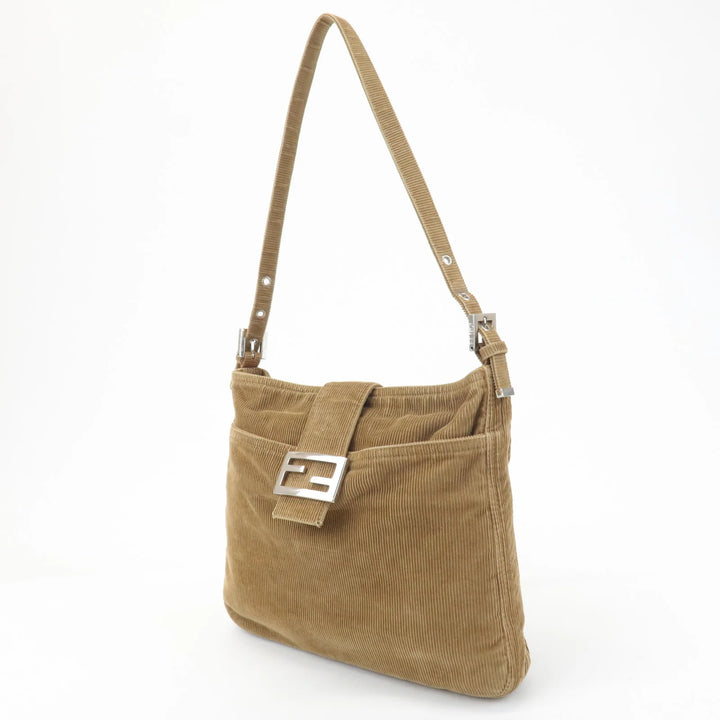 FENDI Corduroy Shoulder Bag Khaki 214526727009 Used