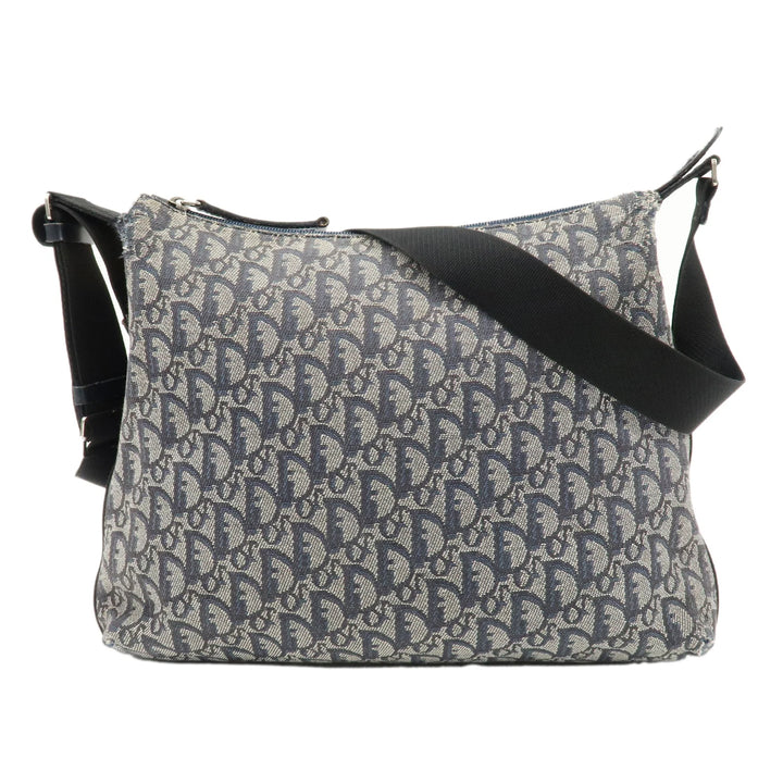 Christian Dior Trotter Canvas Leather Shoulder Bag Navy White Used