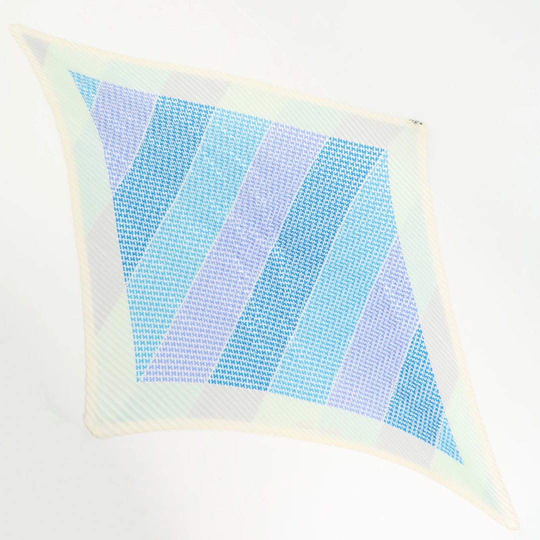 Hermes Pleated Carré Scarf Silk 100% H Logo Blue