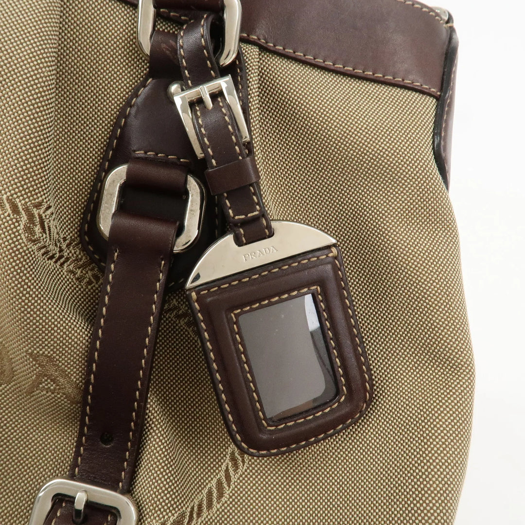 PRADA Logo Jaguard Leather 2way Hand Bag Beige Brown BN1184