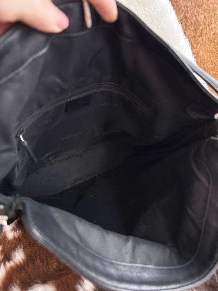 Gucci Jackie Double Flap Leather Hobo Bag 🖤｜Signature Piston Lock・Double Flap Design・Minimalist Classic