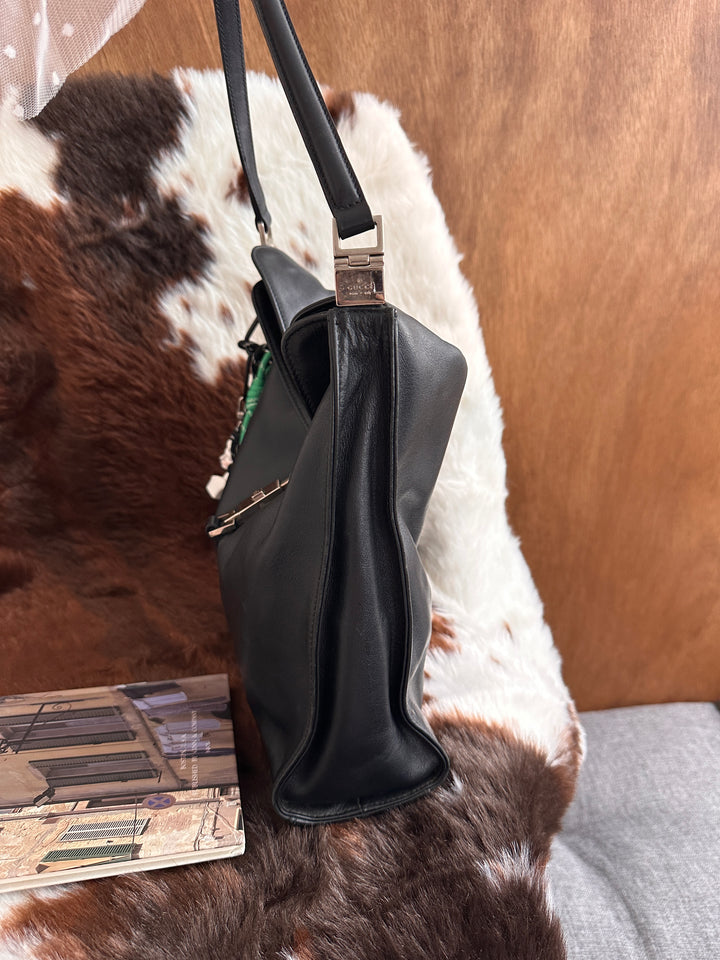 Gucci Jackie Double Flap Leather Hobo Bag 🖤｜Signature Piston Lock・Double Flap Design・Minimalist Classic