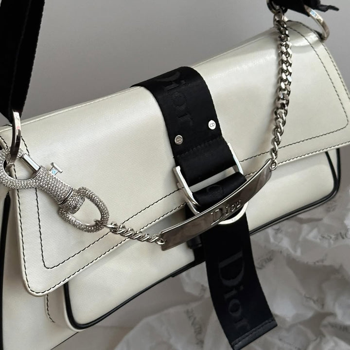 DIOR Punk Shoulder Bag with Rhinestone Buckle（Black & White）｜Y2K Glam × Collectible Icon 🖤✨