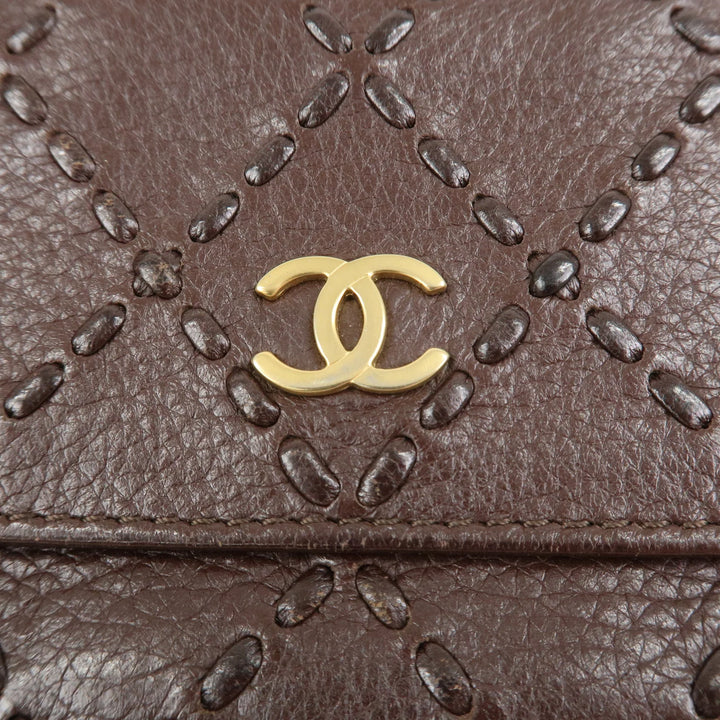 CHANEL COCO Mark Wild Stitch Caviarskin Compact Tri-fold Wallet