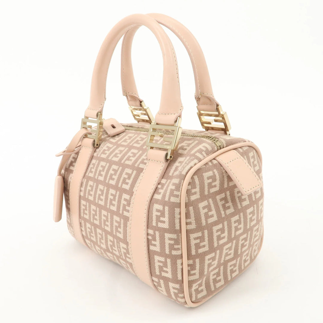 FENDI Zucchino Canvas Leather Mini Boston Bag Pink 8BL071 Used