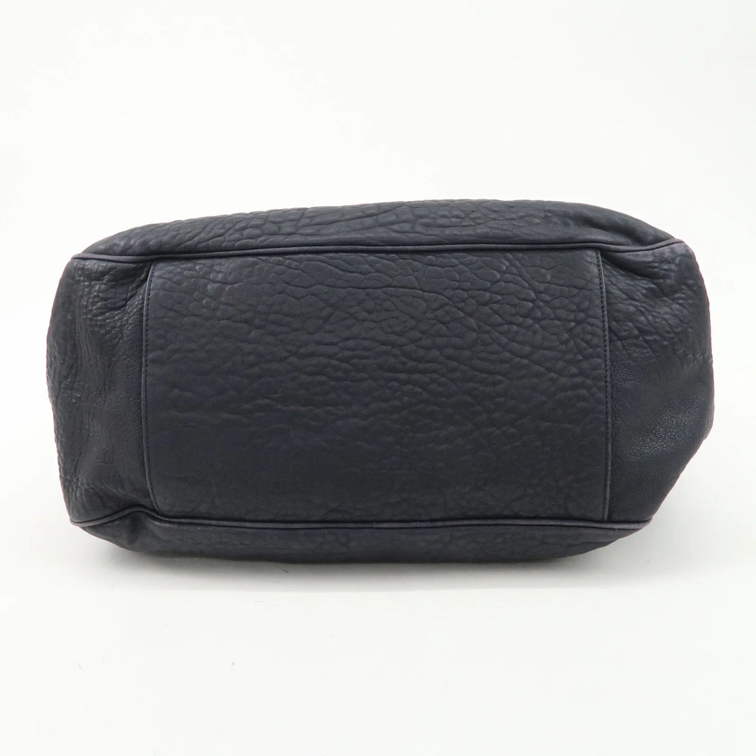 SAINT LAURENT Leather One Shoulder Bag Hand Bag Navy Silver HDW