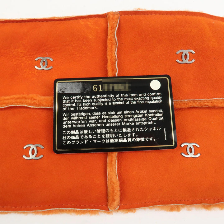 CHANEL Logo Mouton Clutch Bag Cosmetic Pouch Makeup Bag Orange
