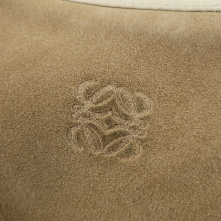 LOEWE Anagram Leather Suede Shoulder Bag Hand Bag Beige Ivory