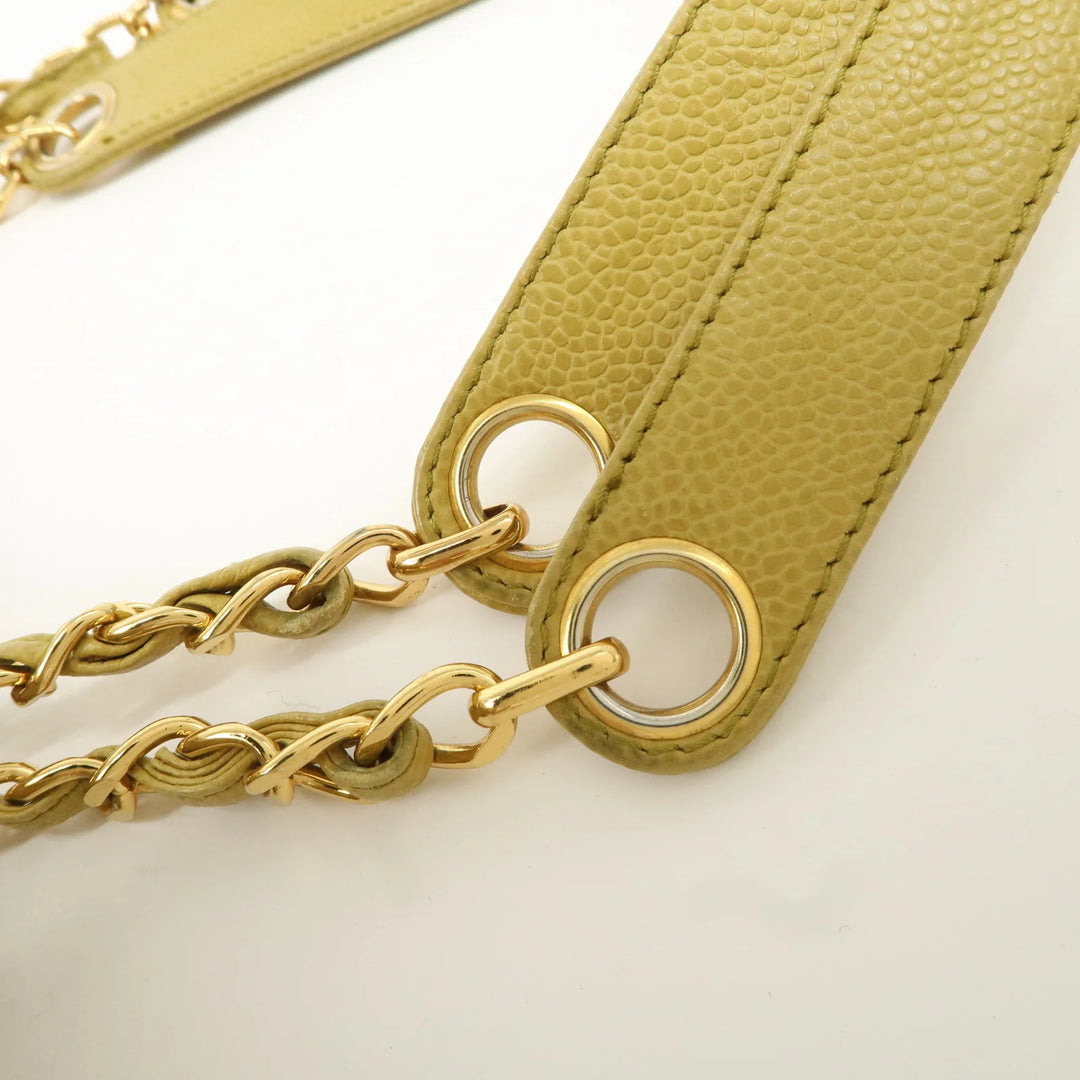 CHANEL Caviar Skin Coco Mark Chain Tote Bag Mustard Gold HDW Used