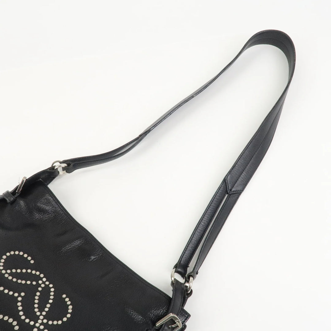 LOEWE Anagram Studs Logo Leather Shoulder Bag Crossbody Bag Black