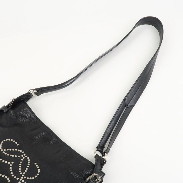 LOEWE Anagram Studs Logo Leather Shoulder Bag Crossbody Bag Black