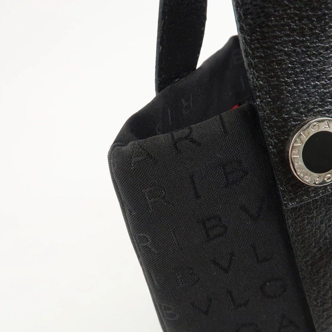BVLGARI Logo Mania Canvas Leather Hand Bag Tote Bag Black Used