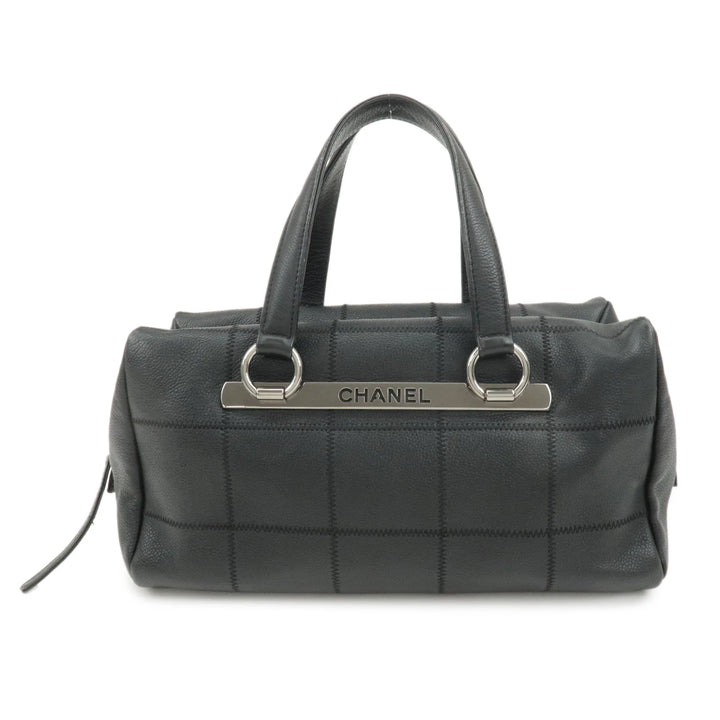 CHANEL Chocolate Bar Lamb Skin Boston Bag Black A26135 Used