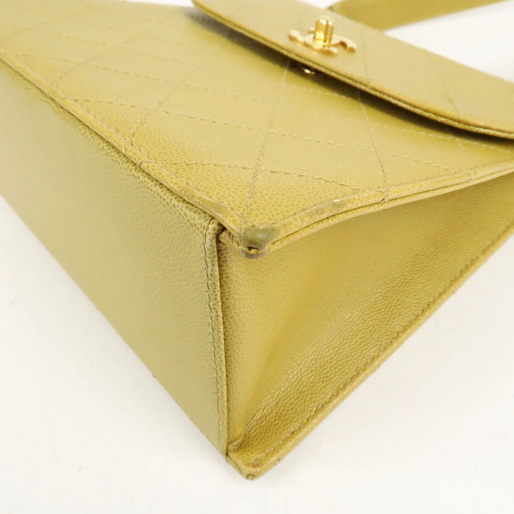 CHANEL Matelasse Caviar Skin Shoulder Bag Yellow Used
