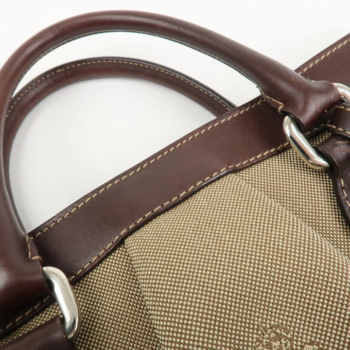 PRADA Logo Jaguard Leather 2way Hand Bag Beige Brown BN1184