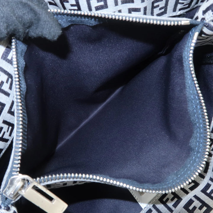 FENDI Zucchino Canvas Leather Tote Bag Hand Bag White Navy 8BH019 Used