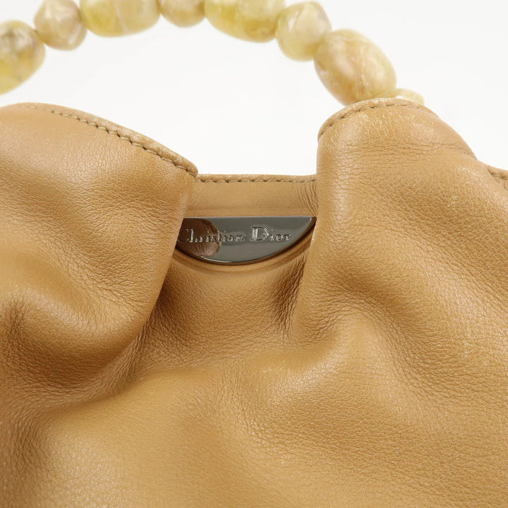 Christian Dior Maris Pearl Leather Hand Bag Light Brown