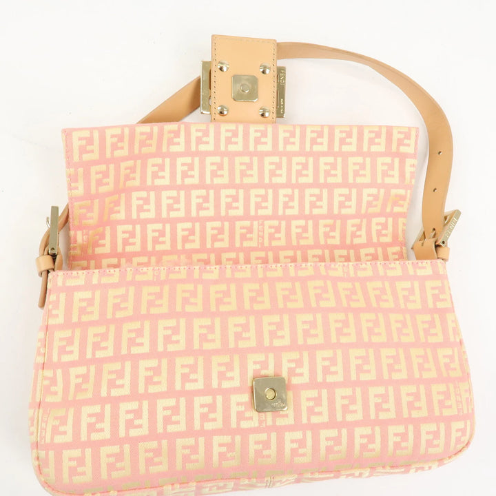 FENDI Mamma Baguette Zucchino Canva Leather Shoulder Bag 8BR000
