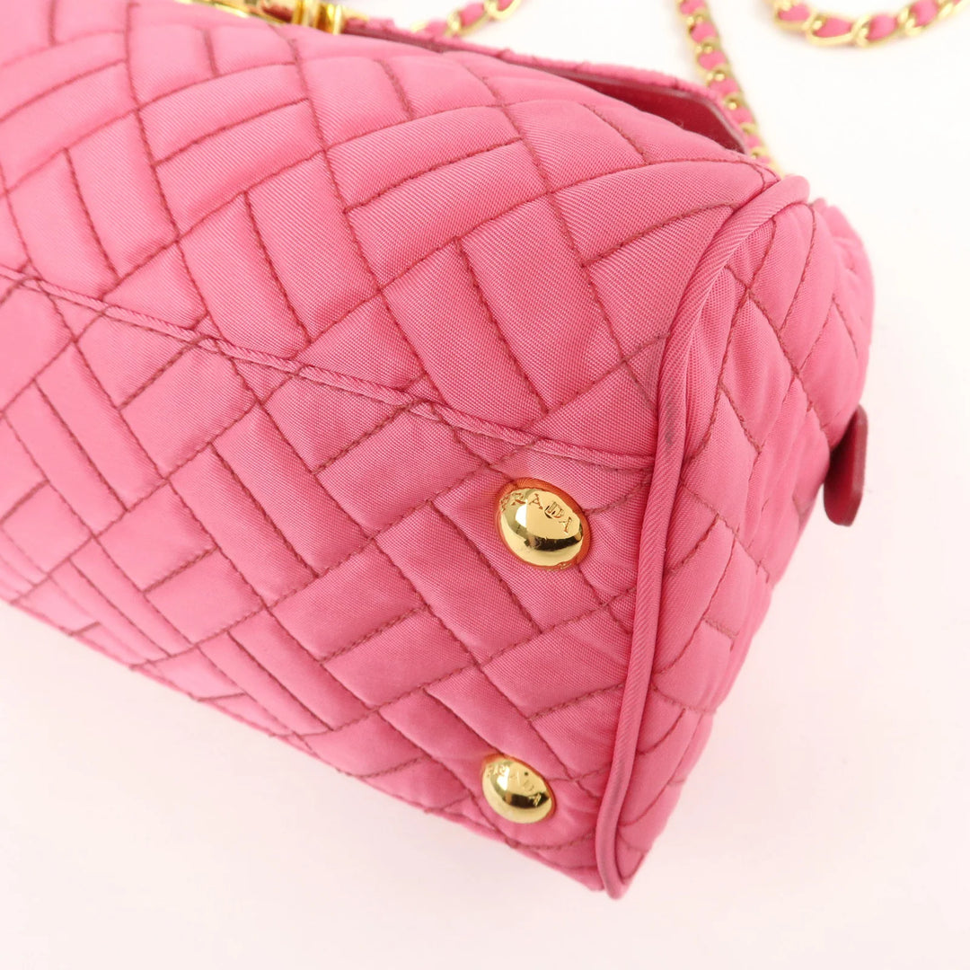 PRADA Nylon Leather Chain Shoulder Bag Pink BR4965 Used