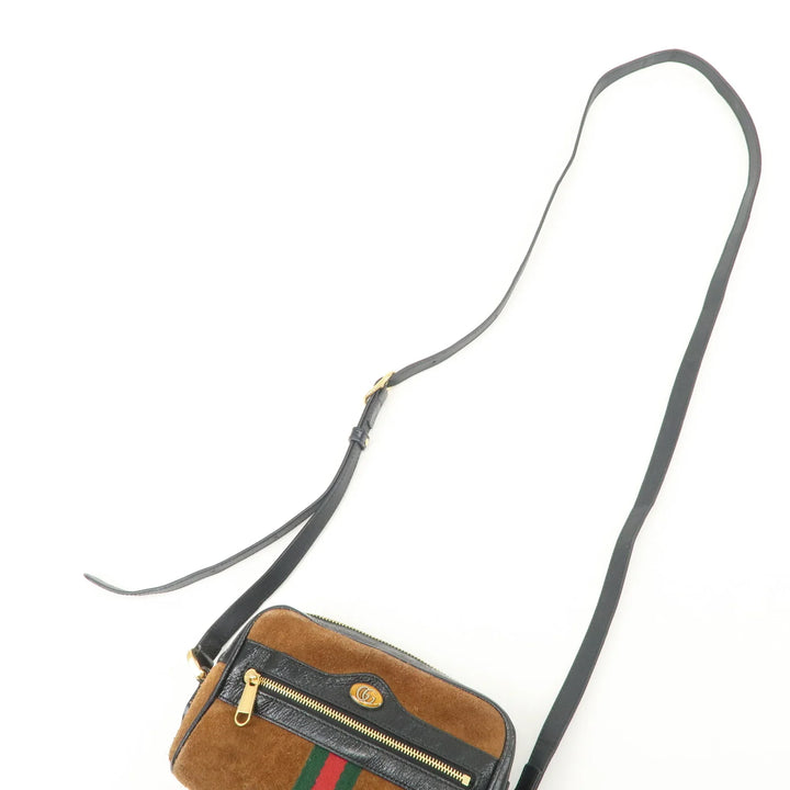 GUCCI Ophidia Sherry Suede Patent Leather Shoulder Bag Brown 573321