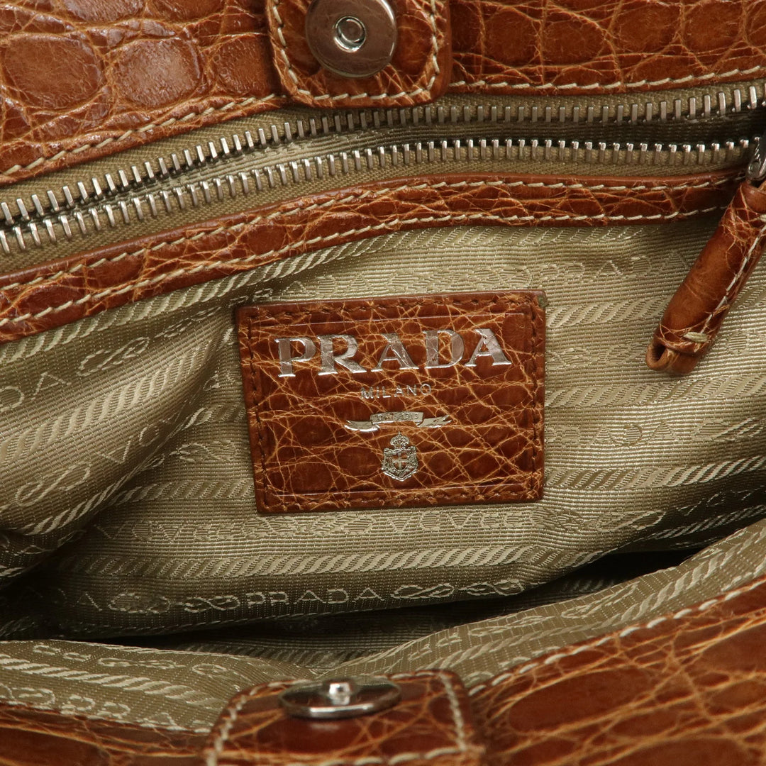 PRADA Logo Jacquard Canvas Embossed Leather Shoulder Bag BR34333