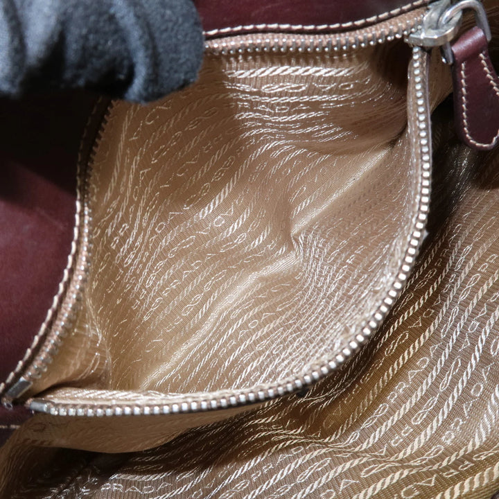 PRADA Logo Jaguard Leather 2way Hand Bag Beige Brown BN1184