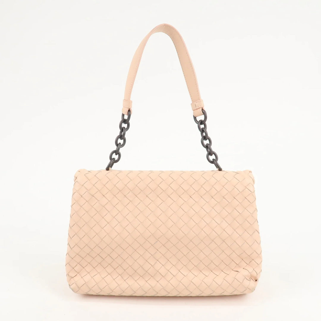 BOTTEGA VENETA Intrecciato Leather Chain Shoulder Bag Pink Beige Used