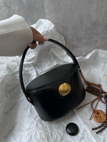 GIVENCHY Vintage Gold Emblem Leather Box Bag with Interchangeable Closure