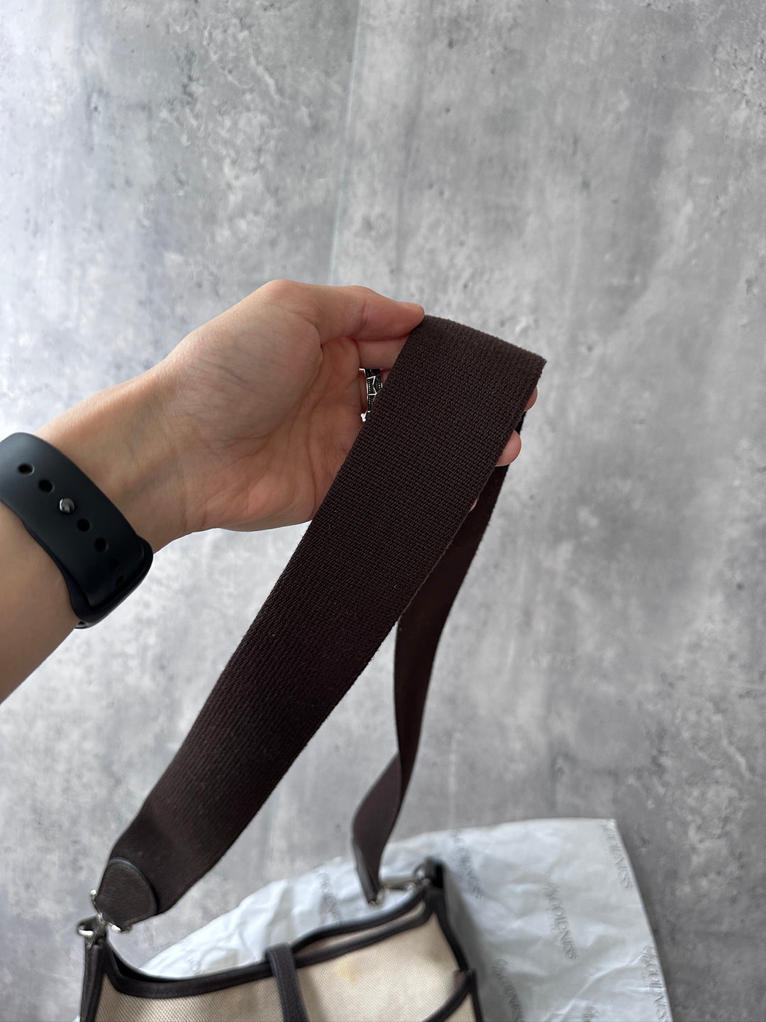 Hermes Evelyn 26 in Beige Canvas & Chocolate Leather – Iconic H Perforation, Lightweight Crossbody