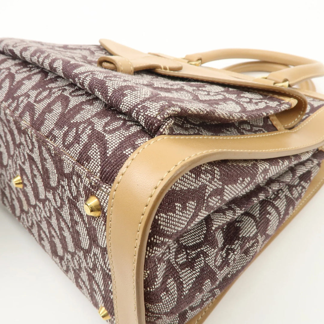 Christian Dior Trotter Jacquard Leather Hand Bag Brown Gold HDW