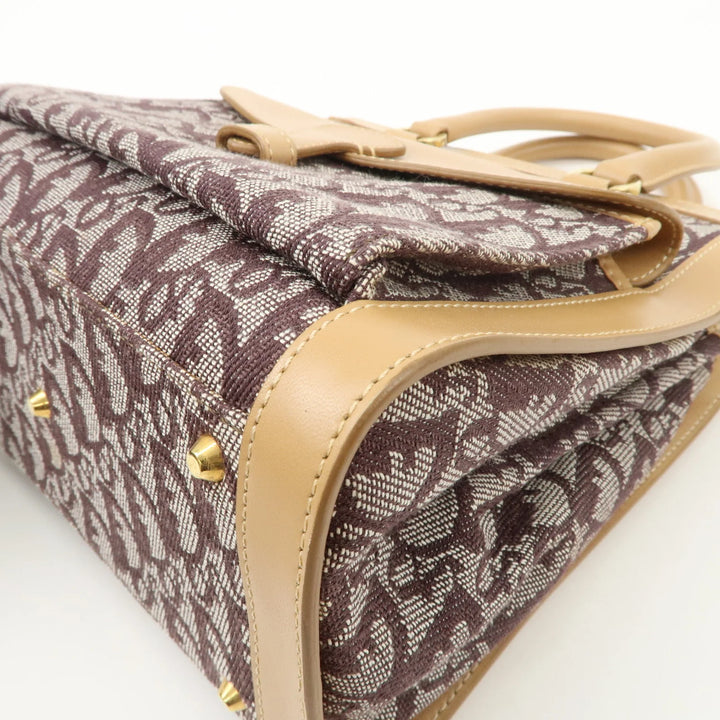 Christian Dior Trotter Jacquard Leather Hand Bag Brown Gold HDW
