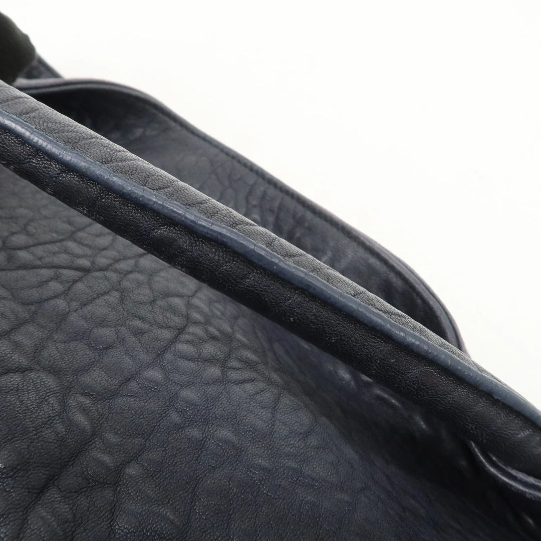 SAINT LAURENT Leather One Shoulder Bag Hand Bag Navy Silver HDW