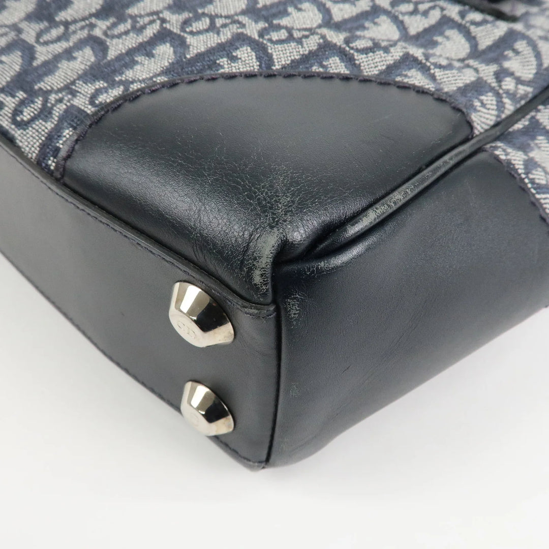 Christian Dior Trotter Leather Canvas Hand Bag Tote Bag Navy Used