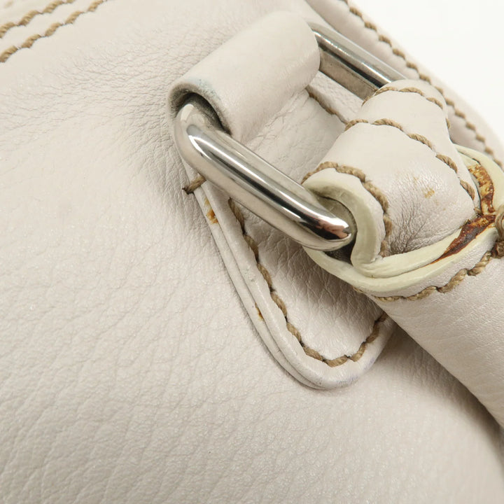 CHANEL Leather Mini Boston Bag Hand Bag Tassel Ivory A23050